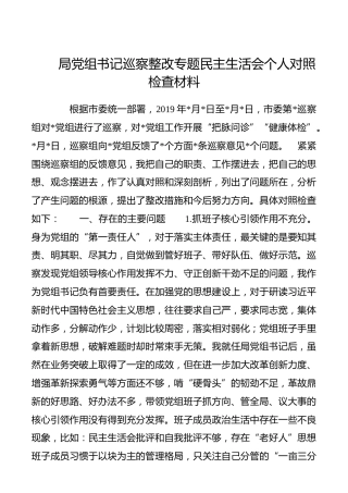 局党组书记巡察整改专题民主生活会个人对照检查材料