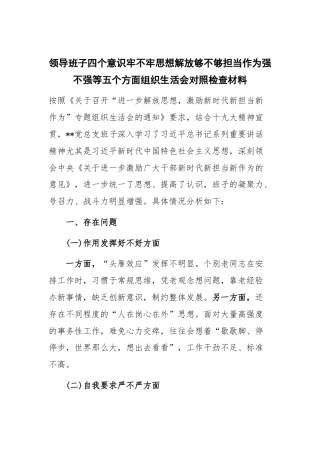 领导班子四个意识牢不牢思想解放够不够担当作为强不强等五个方面组织生活会对照检查材料