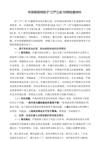 环保局领导班子“三严三实”对照检查材料