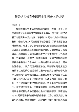 督导组乡长在专题民主生活会上的讲话