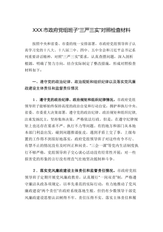 市政府党组班子“三严三实”对照检查材料
