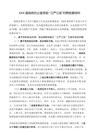 县政府办公室党组“三严三实”对照检查材料
