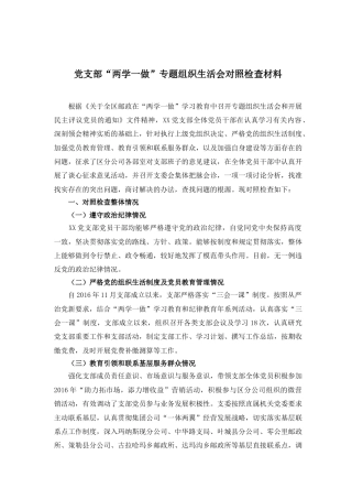 党支部“两学一做”专题组织生活会对照检查材料