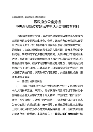 政府办巡视整改对照检查材料（范文）