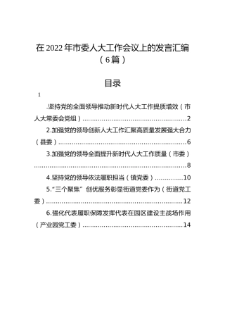 在2022年市委人大工作会议上的发言汇编（6篇）
