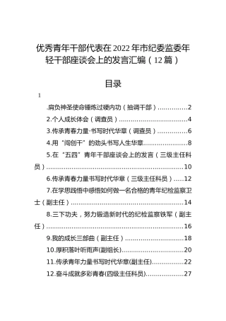 优秀青年干部代表在2022年市纪委监委年轻干部座谈会上的发言汇编（12篇）