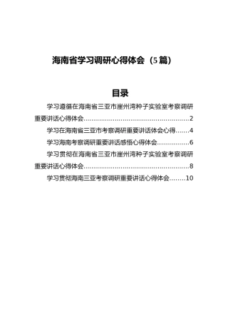 海南省学习调研心得体会（5篇）