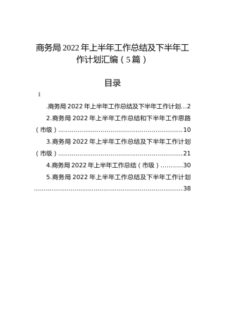 商务局2022年上半年工作总结及下半年工作计划汇编（5篇）
