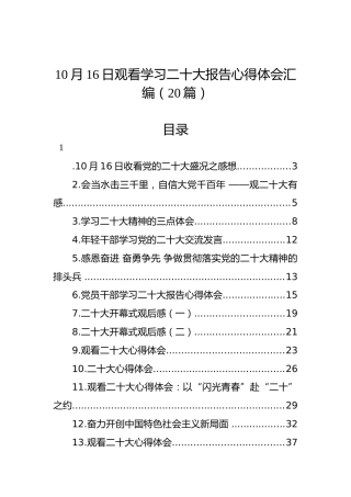 10月16日观看学习二十大报告心得体会汇编（20篇）