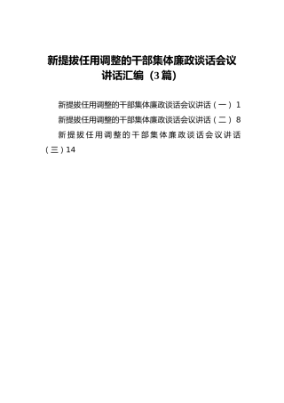 新提拔任用调整的干部集体廉政谈话会议讲话汇编（3篇）