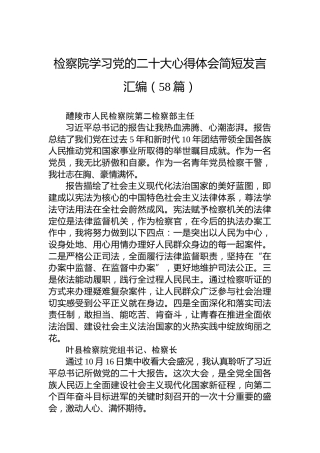 检察院学习党的二十大心得体会简短发言汇编（58篇）