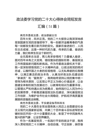 政法委学习党的二十大心得体会简短发言汇编（51篇）
