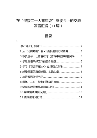 在“迎接二十大青年说”座谈会上的交流发言汇编（11篇）