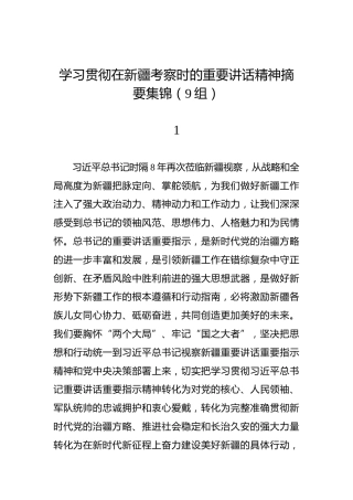学习贯彻在新疆考察时的重要讲话精神摘要集锦（9篇）