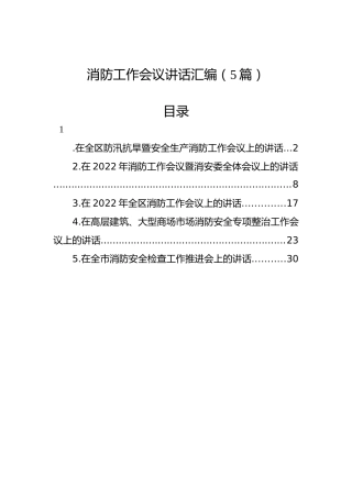 2022年消防工作会议讲话汇编（5篇）