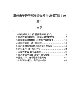 禹州市年轻干部座谈会发言材料汇编（10篇）