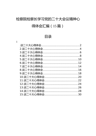 检察院检察长学习党的二十大会议精神心得体会汇编（15篇）