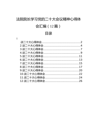 法院院长学习党的二十大会议精神心得体会汇编（12篇）