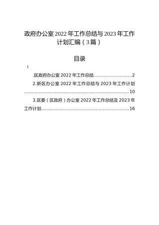政府办公室2022年工作总结与2023年工作计划汇编（3篇）