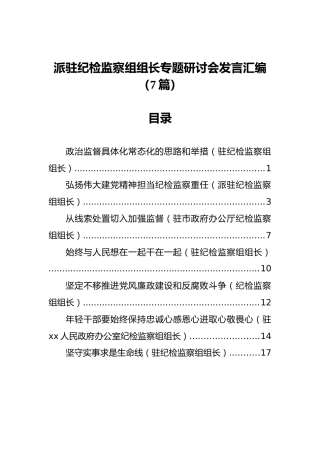 派驻纪检监察组组长专题研讨会发言汇编（7篇）