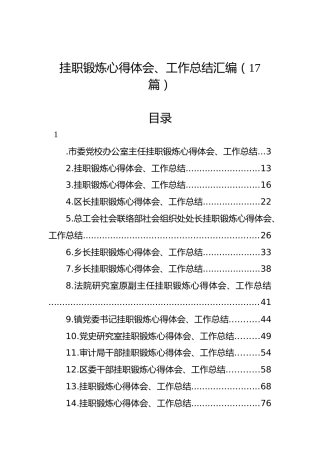 挂职锻炼心得体会、工作总结汇编（17篇）
