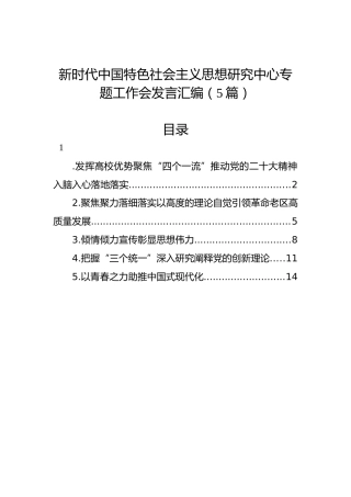 新时代中国特色社会主义思想研究中心专题工作会发言汇编（5篇）