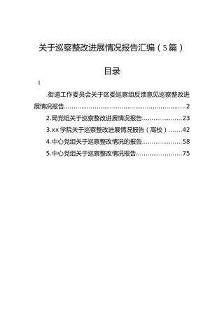 关于巡察整改进展情况报告汇编（5篇）