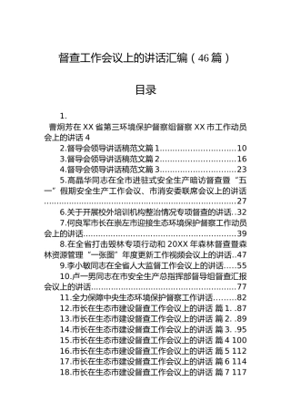 在督查工作会议上的讲话汇编（46篇）