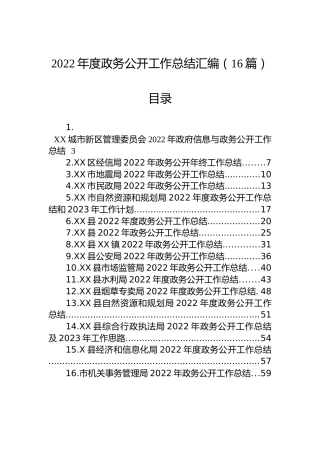 2022年度政务公开工作总结汇编（16篇）