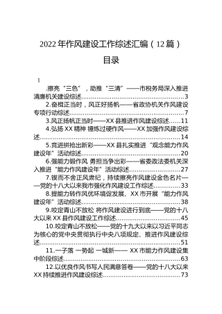 2022年作风建设工作综述汇编（12篇）