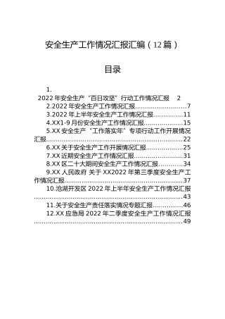 2022年安全生产工作情况汇报汇编（12篇）
