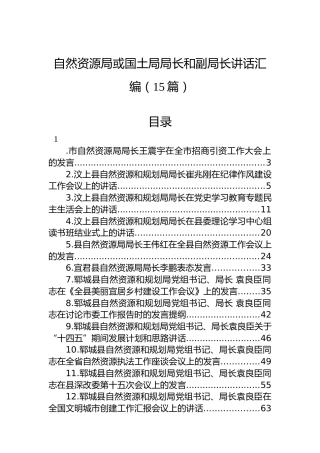 自然资源局或国土局局长和副局长讲话汇编（15篇）