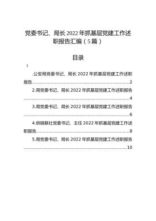 党委书记、局长2022年抓基层党建工作述职报告汇编（5篇）