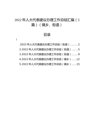 2022年人大代表建议办理工作总结汇编（5篇）（镇乡、街道）
