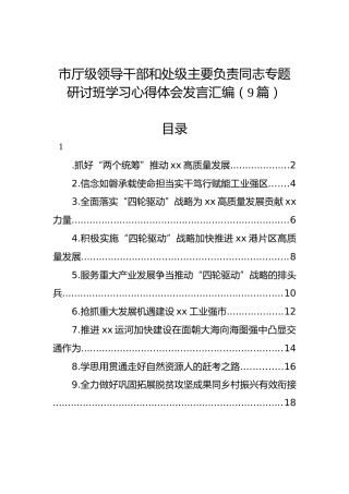 市厅级领导干部和处级主要负责同志专题研讨班学习心得体会发言汇编（9篇）