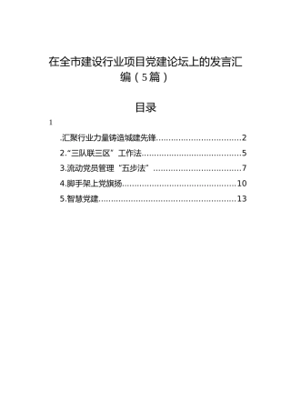 在全市建设行业项目党建论坛上的发言汇编（5篇）