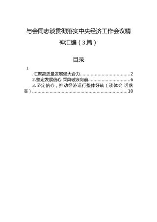 与会同志谈贯彻落实中央经济工作会议精神汇编（3篇）