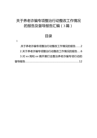 关于养老诈骗专项整治行动整改工作情况的报告及督导报告汇编（3篇）