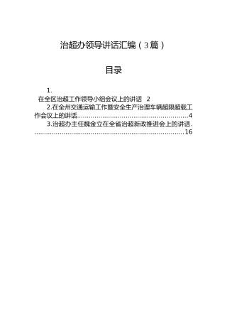 治超办领导讲话汇编（3篇）
