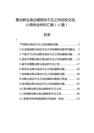 整治群众身边腐败和不正之风经验交流、心得体会材料汇编（12篇）