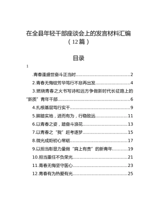 在全县年轻干部座谈会上的发言材料汇编（12篇）