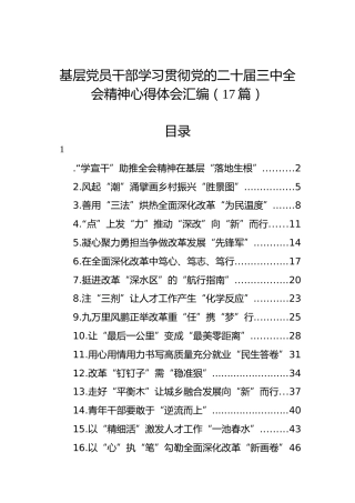 基层党员干部学习贯彻党的二十届三中全会精神心得体会汇编（17篇）