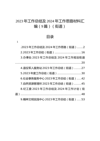 2023年工作总结及2024年工作思路材料汇编（9篇）（街道）