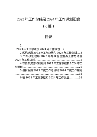 2023年工作总结及2024年工作谋划汇编（6篇）