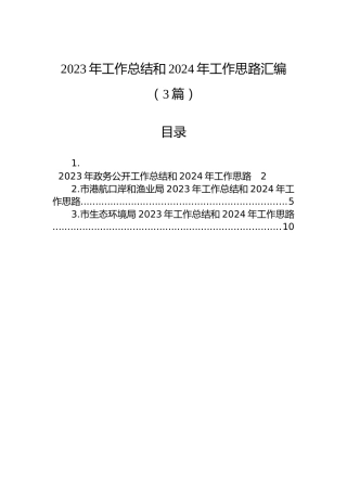 2023年工作总结和2024年工作思路汇编（3篇）