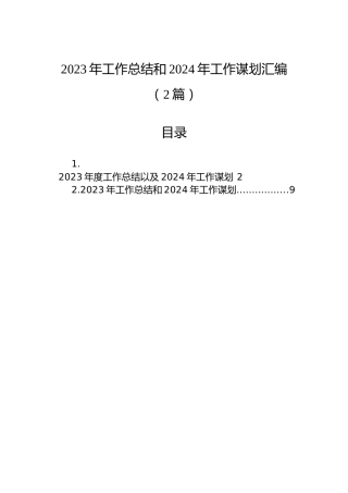2023年工作总结和2024年工作谋划汇编（2篇）