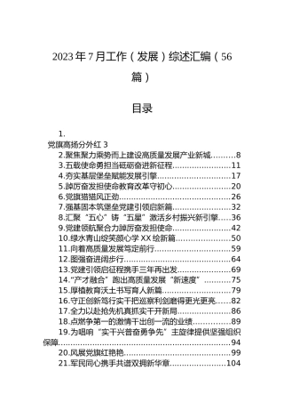2023年7月工作（发展）综述汇编（56篇）