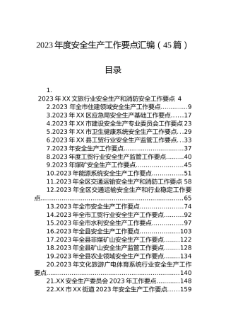 2023年度安全生产工作要点汇编（45篇）