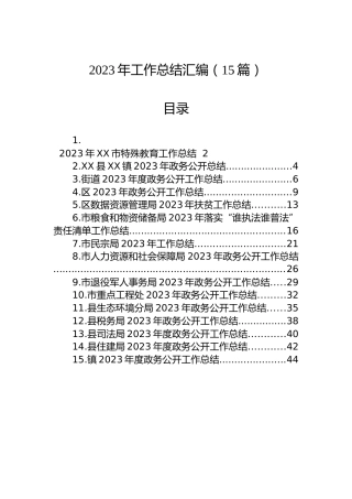 2023年工作总结汇编（15篇）