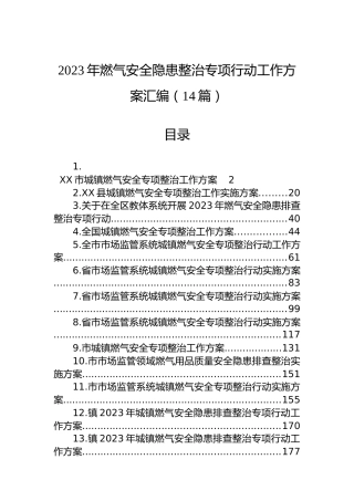 2023年燃气安全隐患整治专项行动工作方案汇编（14篇）